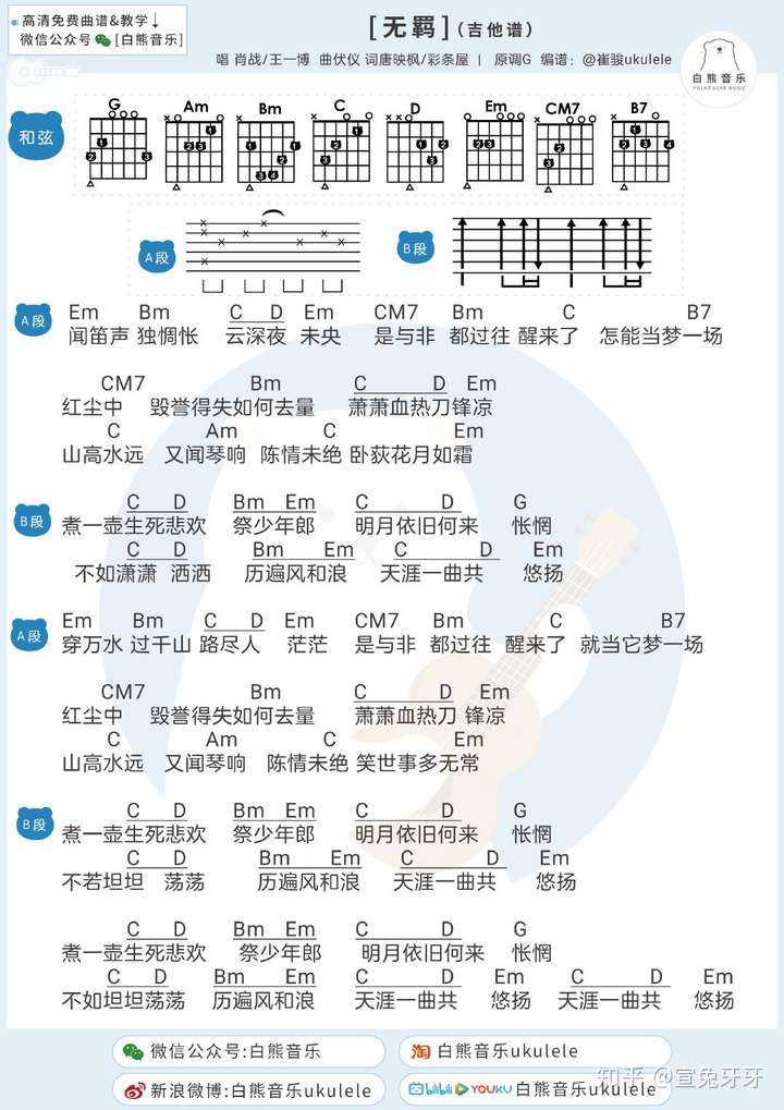 请问有《无羁》的吉他谱嘛 本人陈情粉一枚,谢谢各位!