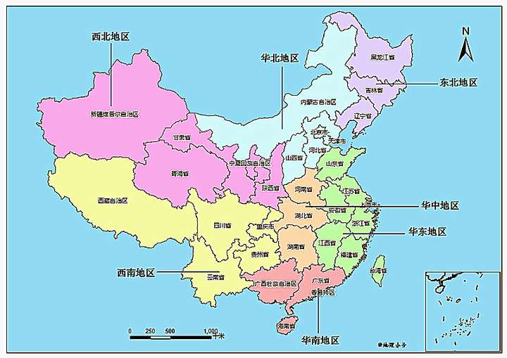 华北,华南,华中,东北,西南和西北分别是指哪几个省?