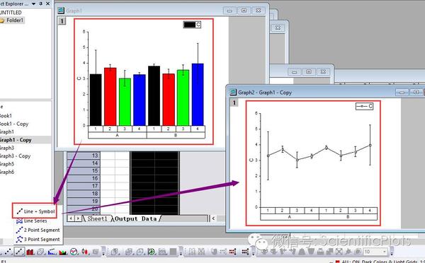 origin(pro):分组点线图(grouped line   symbol plot