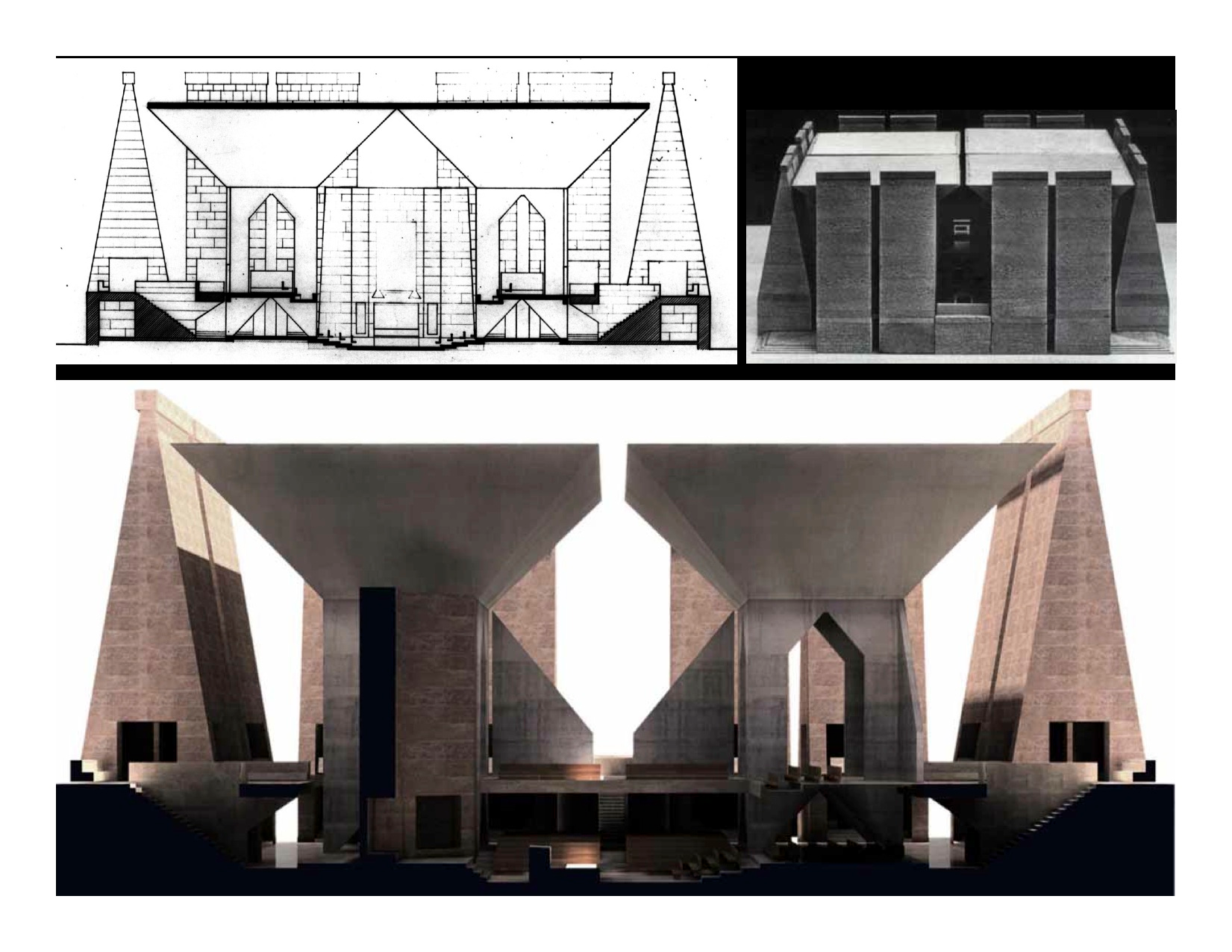 他根据路易斯康手稿和资料记录自己复原重建的3d模型和大量精美渲染图