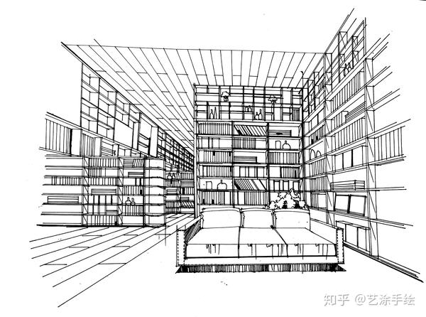 艺涂手绘室内手绘图书馆library一