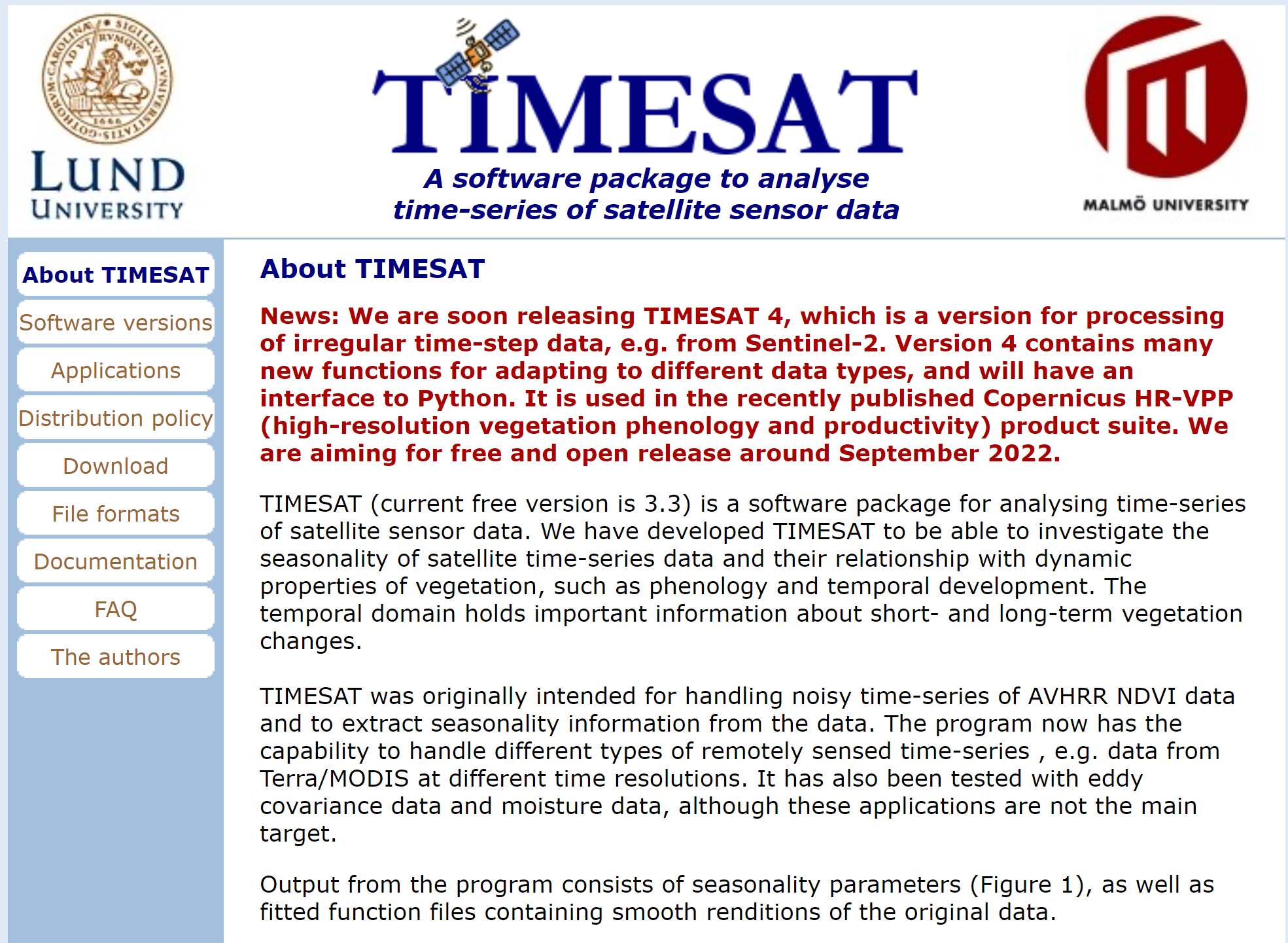 Timesat Version