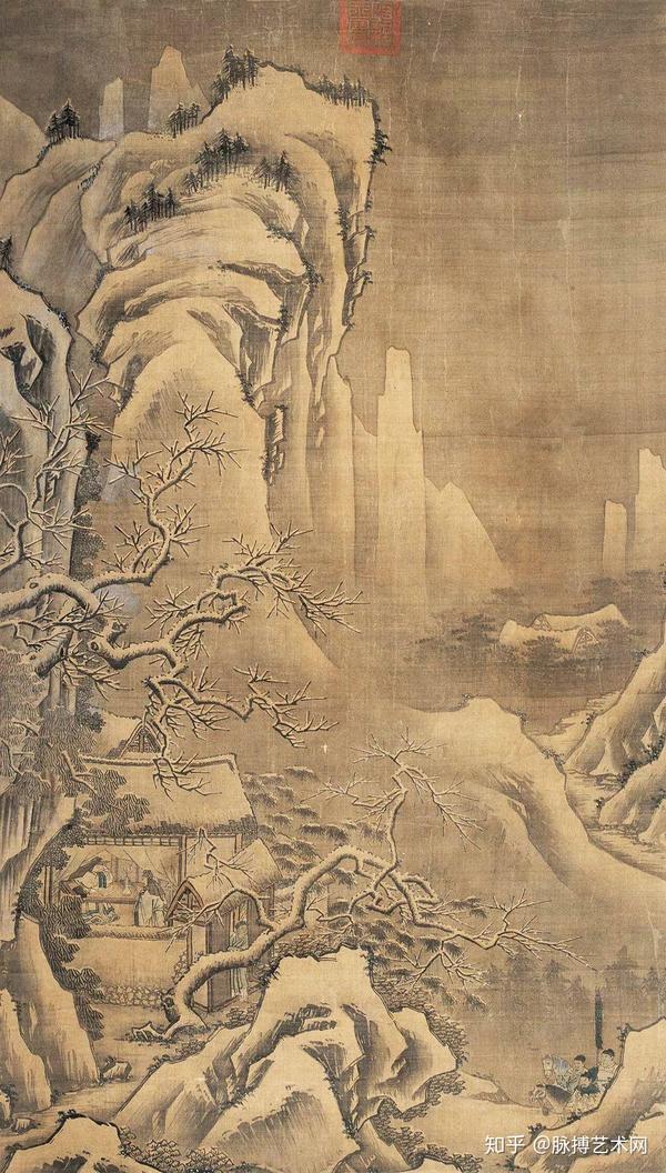 [南宋]夏圭《袁安卧雪图》,绢本设色,179×103cm.私人藏品.