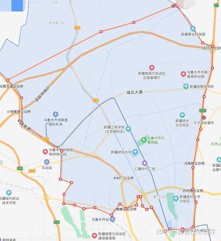 位置:新市区主城区位于乌鲁木齐市西北部,东起河滩快速路,西到阿勒泰