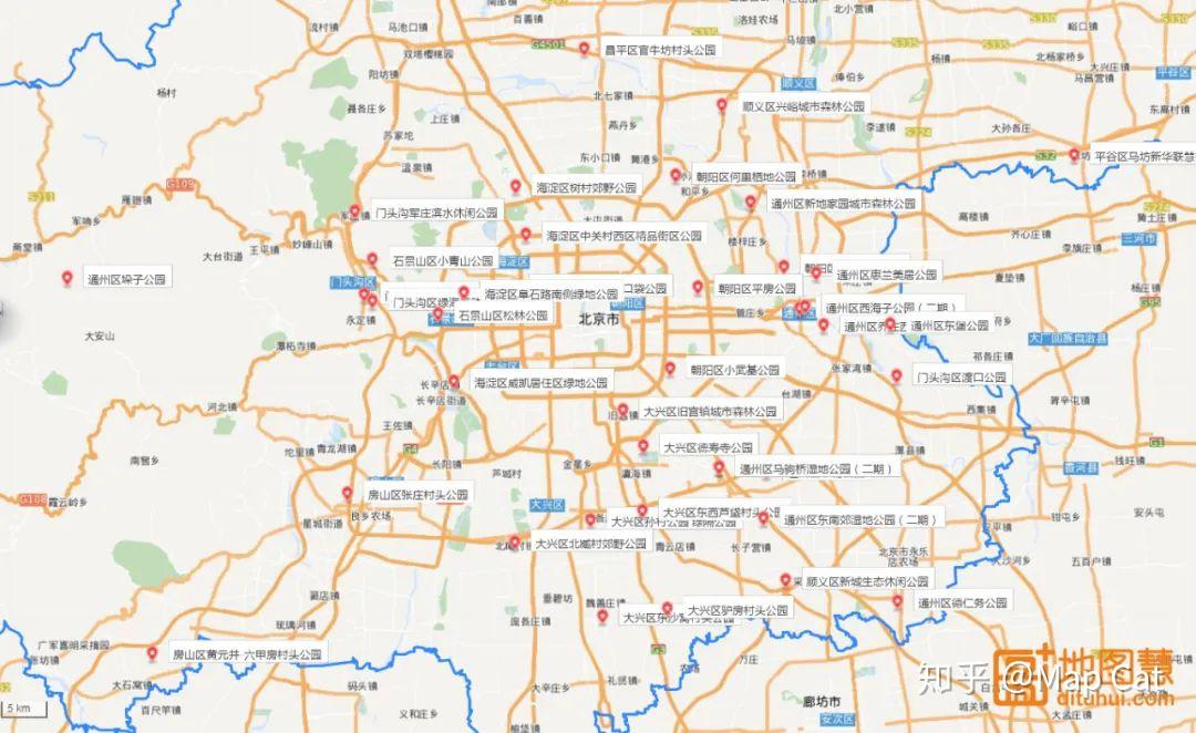 北京市40个新建公园分布地图