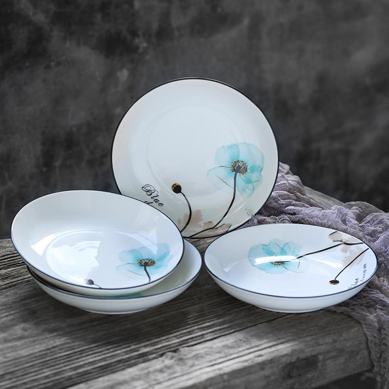 ceramics)汤盘子 梦之兰创意日式家用陶瓷菜盘子8英寸4只装中餐具