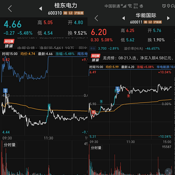 今日知行合一,昨天买的两只股票做了计划内的处理: 桂东电力和 华能