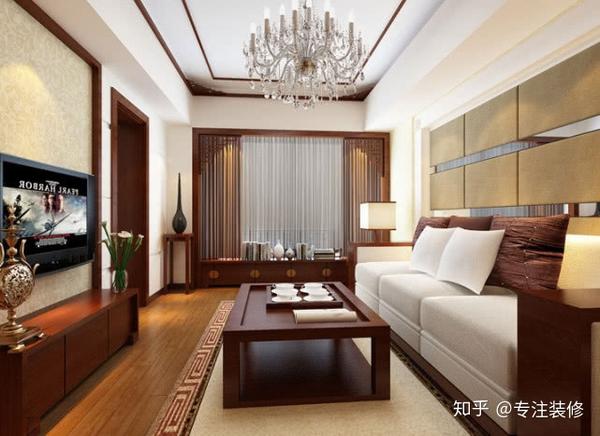 餐厅与客厅间用定制的多宝阁柜子分隔开来,实现餐客厅的分区.