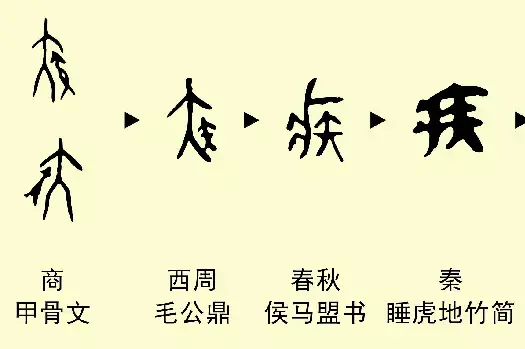 甲骨文上便出现该字,到了春秋战国"疾"在含义上逐渐趋同于"病"字