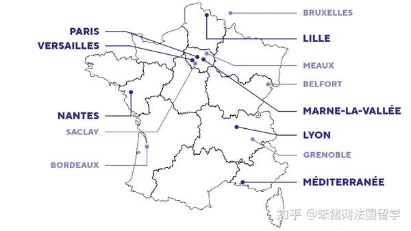 学校校区拥有7个法国校区:南特,里尔,里昂,马恩河谷,凡尔赛,地中海