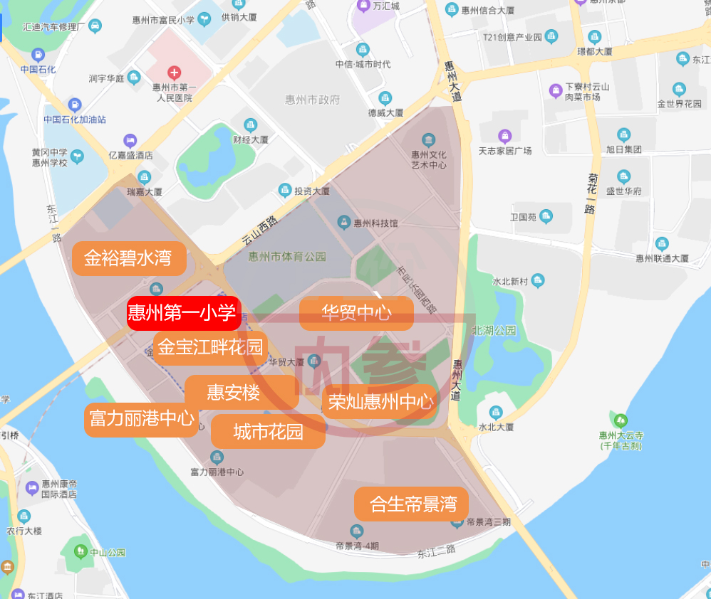 办学时间超过118年,位于惠州市惠城区江北东江边上,金宝江畔花园旁