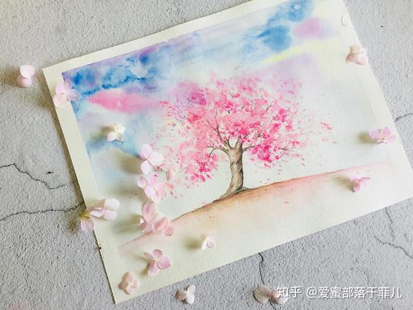如何快速画一颗樱花树,水溶彩铅教程