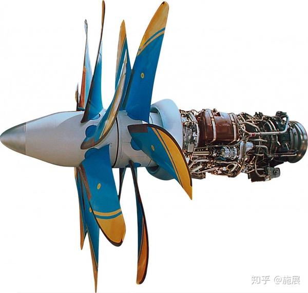 Д-27型涡桨式风扇发动机实物,注意构造复杂的共轴反转螺旋桨叶片