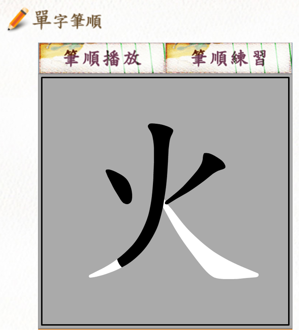 新华字典,结果无不和eric han展示的字帖笔顺一致,先写「火」的「丷」
