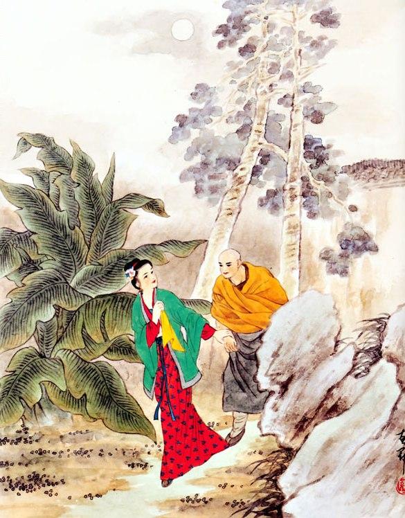 西游记原著十套珍稀古画插图第8081回黑松林镇海寺姹女花言色诱神僧