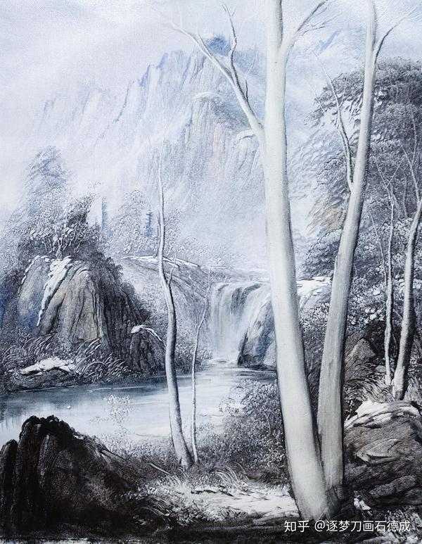 绘画教程105—冬景山水刀画,独特的画法,不一样的感觉