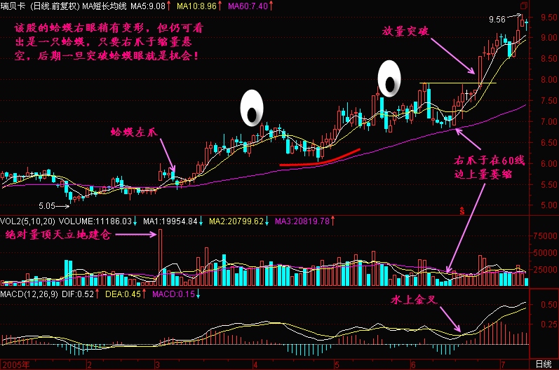 图44-5 小结:金蛤蟆是庄家在底部区间的建仓形态之一,真假金蛤蟆的