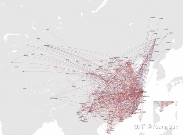 了一些城市的东航航线情况,我发现如果以东航的四大国内基地出发点