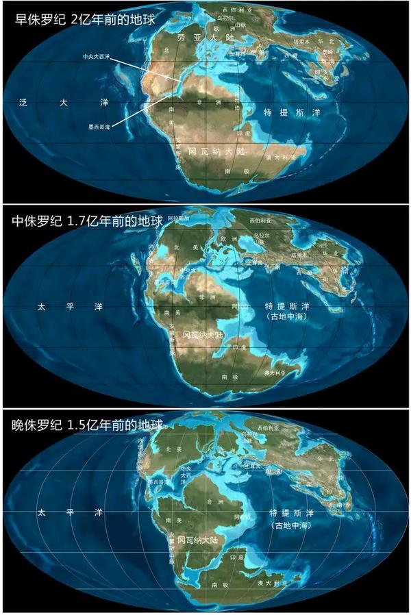 侏罗纪海陆分布,大陆逐渐分裂,部分地区由于海侵被淹没.