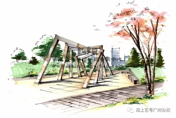 城市雕塑景观手绘效果图