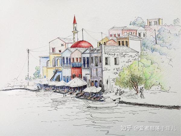 快速掌握用彩铅速写风景海港小镇