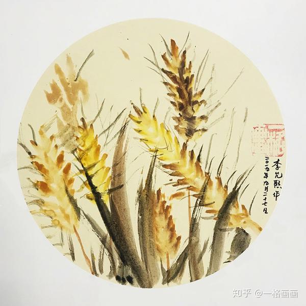 一格画画少儿美术教育学院李允熙小学员国画绘画作品《麦穗》