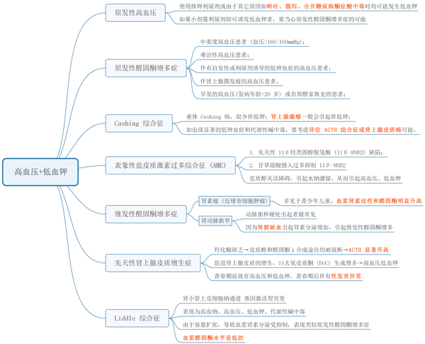 高血压 低血钾 常见疾病鉴别 思维导图