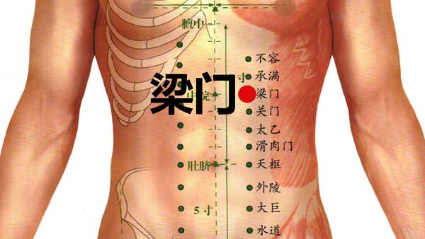 梁门:在上腹部,当脐中上4寸,距前正中线2寸.