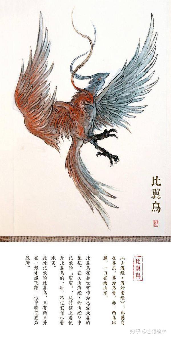 异兽篇 1. 比翼鸟 原文: 比翼鸟在其东,其为鸟青,赤,两鸟比翼.