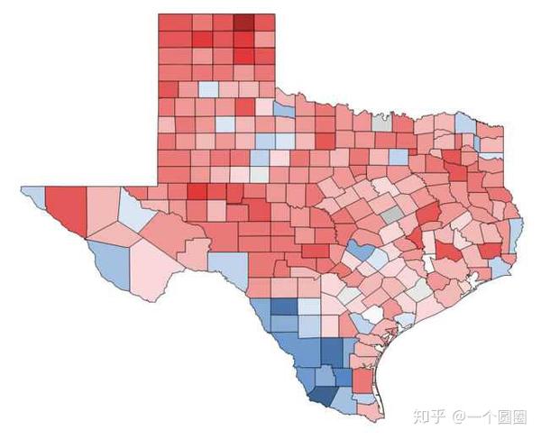 讨论得克萨斯州州长选举地图和人口变形图1990年2014年