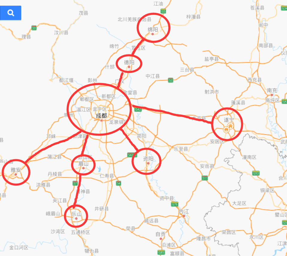 成都城市群8城市城区面积比较成都绵阳资阳眉山遂宁等