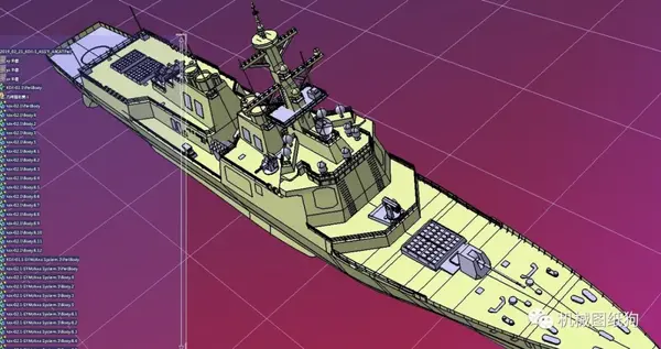 【海洋船舶】韩国宙斯盾驱逐舰玩具模型3d图纸 catia教育版设计 附stp