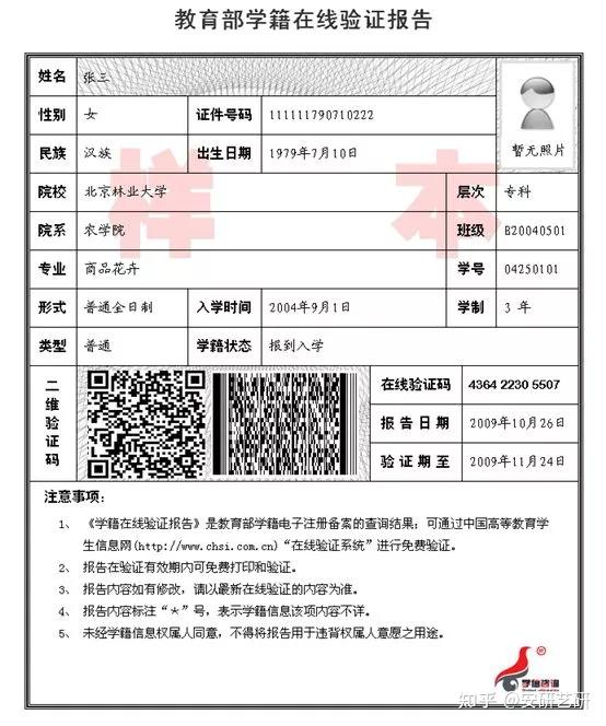 教育部学籍在线验证报告照片示例图