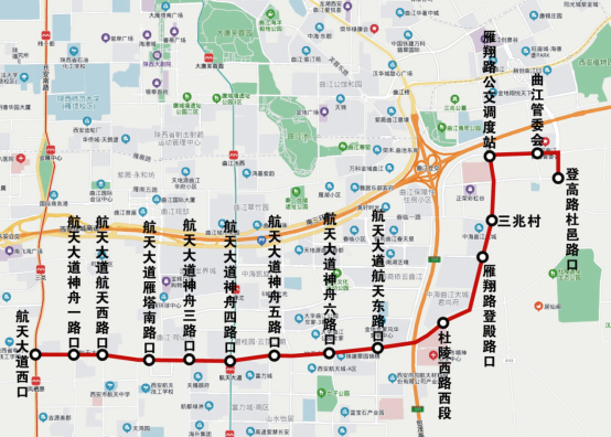 取消站点3个:西安植物园,登高路宁安路口,雁翔路(曲江政务服务中心).