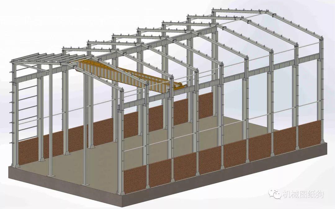 工程机械工业厂房工棚框架3d模型图纸solidworks