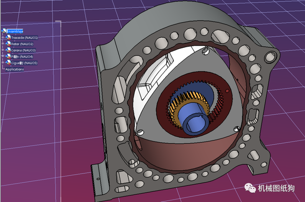 【发动机电机】rotativo wankel转子发动机原理结构模型3d图纸 step