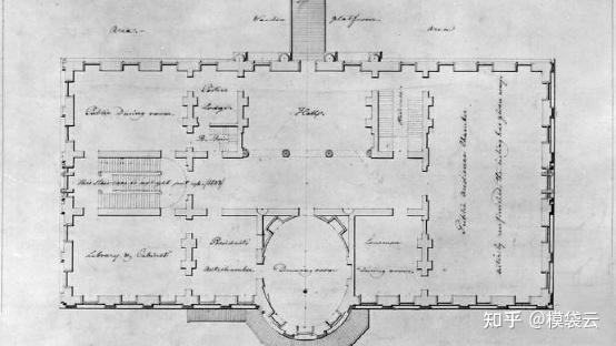 白宫的平面图在1812年美国第二次独立战争期间,这座建筑被英国人烧毁