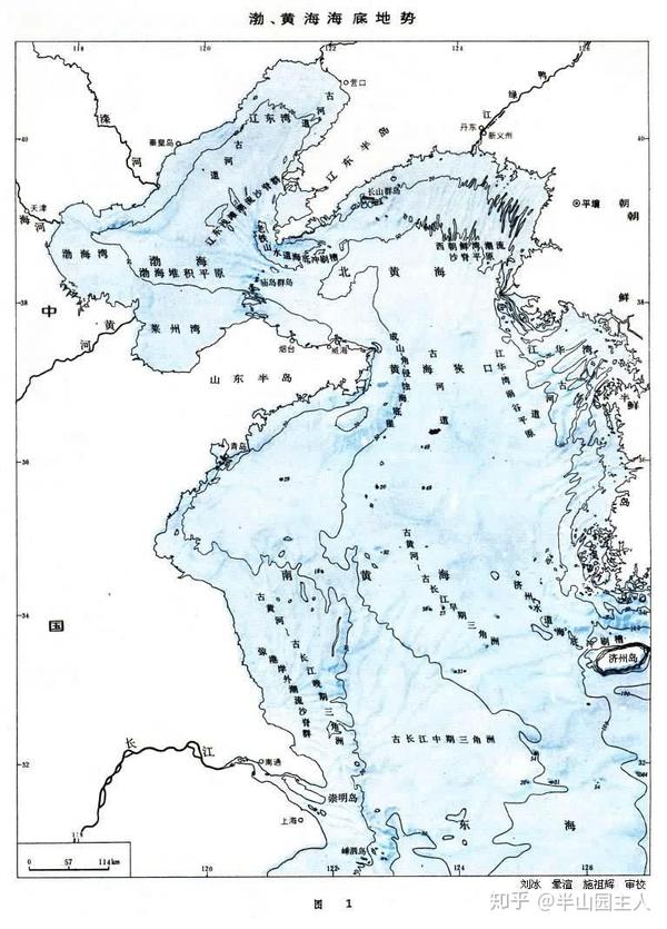 黄渤海海底地形,苏北东部海域离岸100公里水深仅15米,紧邻长江口之北