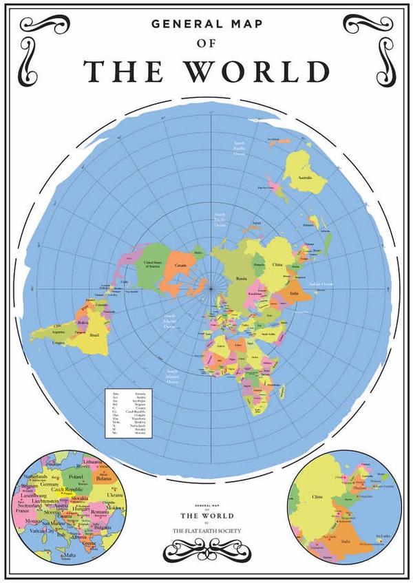 如图所示,地平论的世界地图.