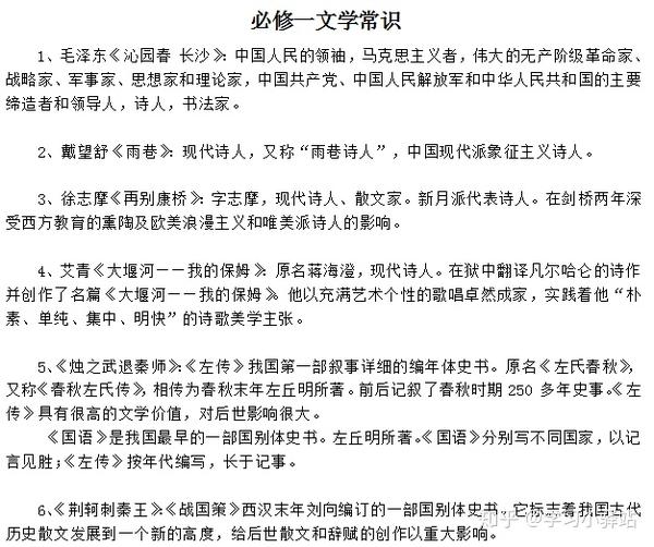 高中语文:人教版高中语文必修 选修文学常识总汇(提分