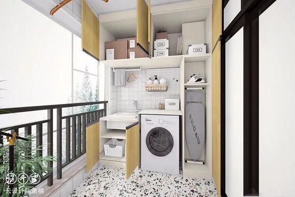 16个 大阳台 设计灵感 15. c型柜嵌入洗衣机 洗手盆,实用又美貌.