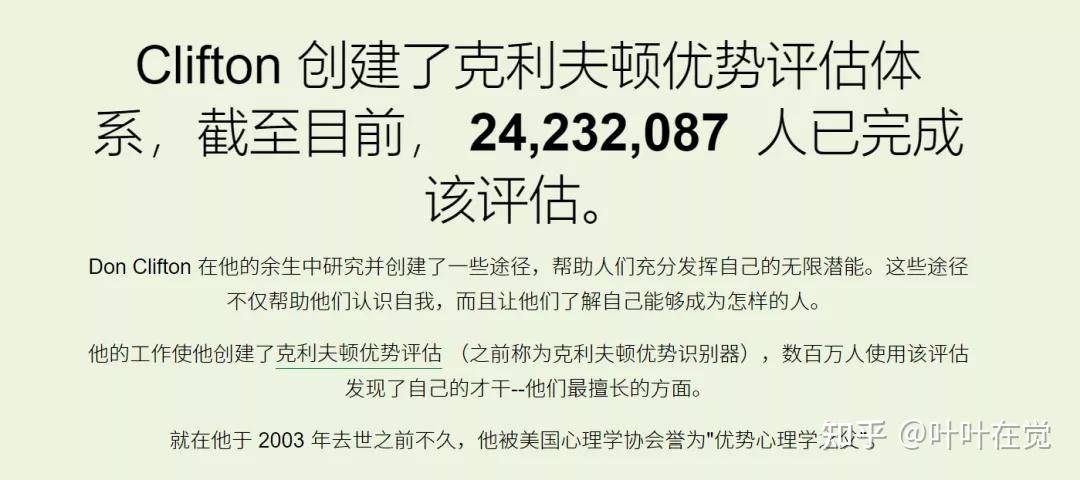 为了帮助更多人了解自己的天赋,他们开发出克利夫顿优势测评,目前,全