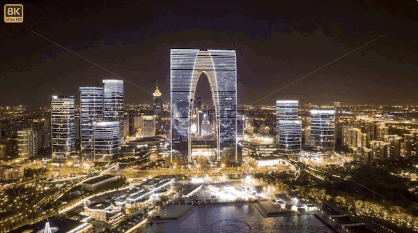 【高清实拍】8k航拍苏州中心东方之门cbd夜景延时摄影