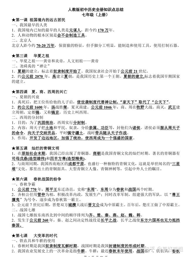 今天再给大家分享一下初中的历史干货,初中三年的历史知识点汇总.