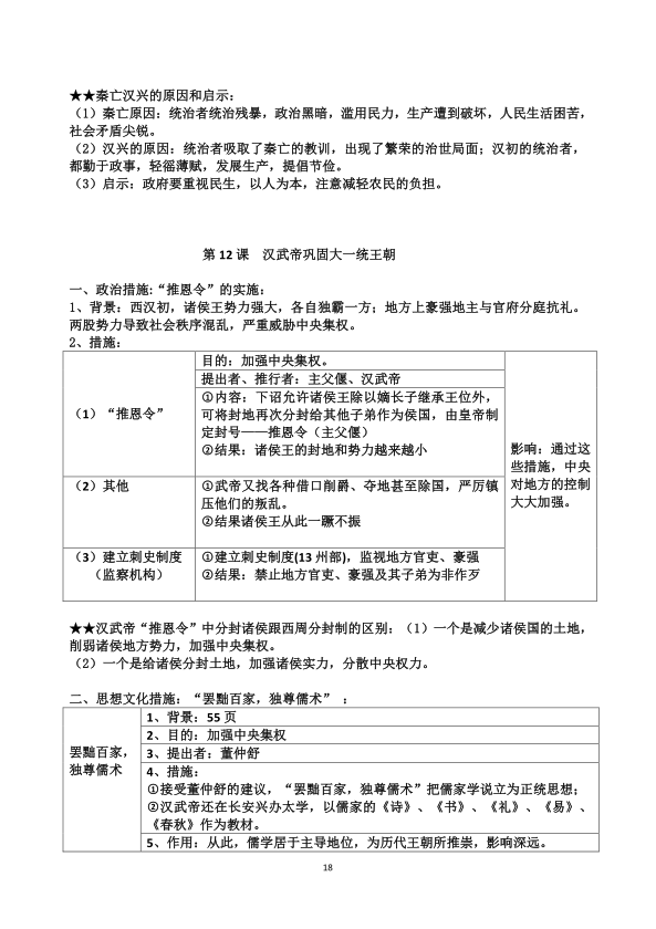 七年级上册中国历史知识点总结归纳