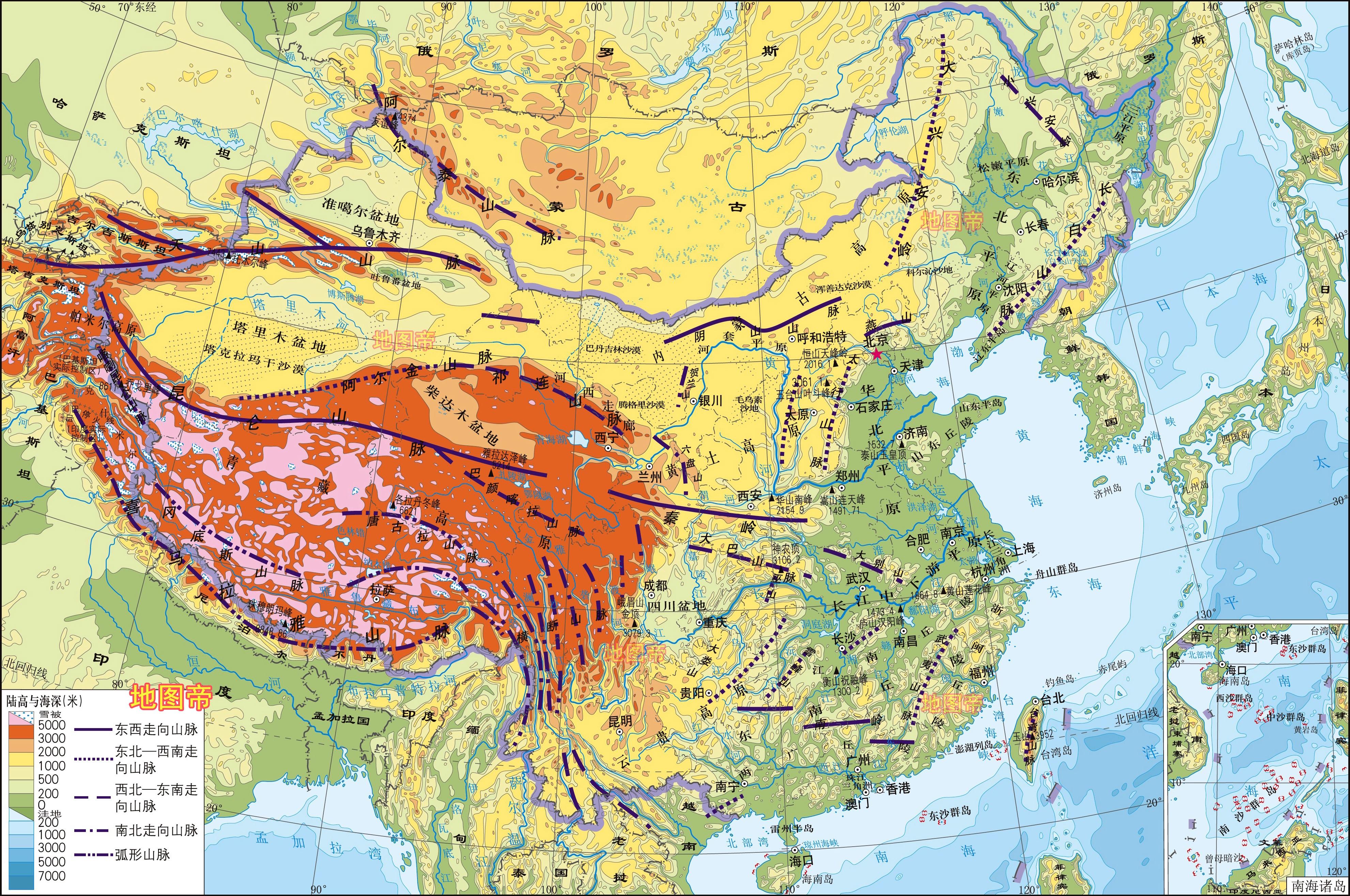 中国局部地形图7图