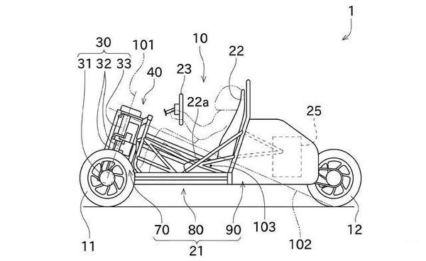 川崎倒三轮新专利曝光,采用双座布局,方向盘转向可倾斜转弯