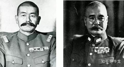 上图,左边是陆军中将田中静壱,着的是昭五式军服,右边是陆军中将安藤