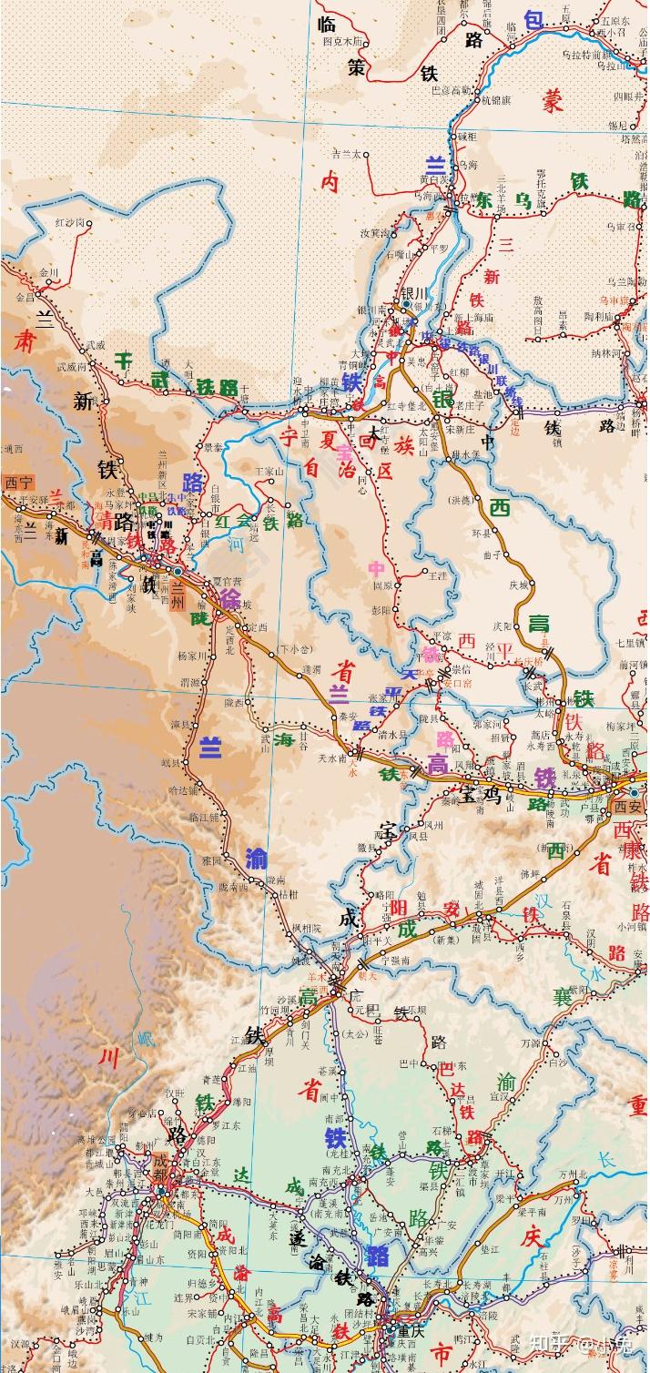 图中的线路都是已运营线路,在建线路如 中兰高铁,兰张三四线等的未