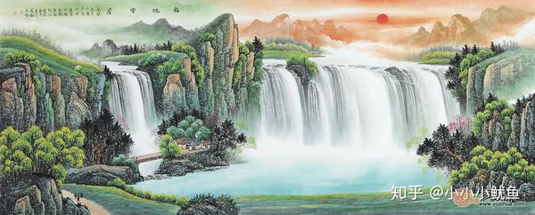 客厅背景墙挂画推荐二:旭日东升聚宝盆山水画